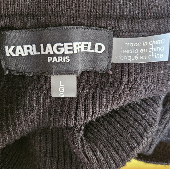 Karl Lagerfeld Black Rib Knit V-Neck Top, Black, Size L - Picture 5 of 9